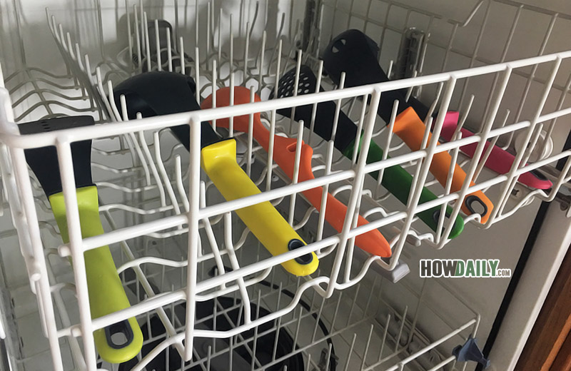 Utensils in a dishwasher