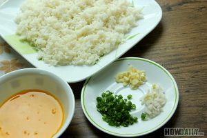 Preparation for egg fried rice