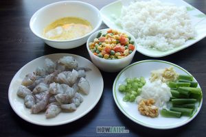 Preparation for shrimp fried rice