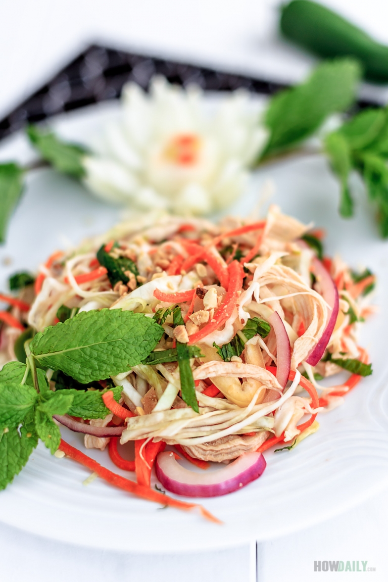 Vietnamese Chicken Salad with Shred Cabbage and Onion Recipe