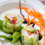 New York Sushi Roll in Basket Weaved Cucumber Wrapper