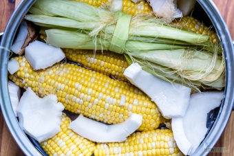 Corn milk ingredients in pot