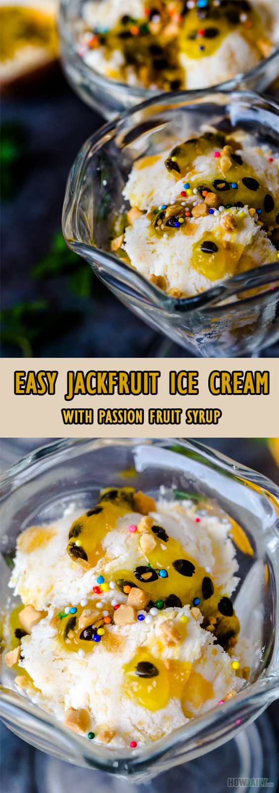 Easy no-churn Jackfruit Ice Cream with Passion Fruit Syrup