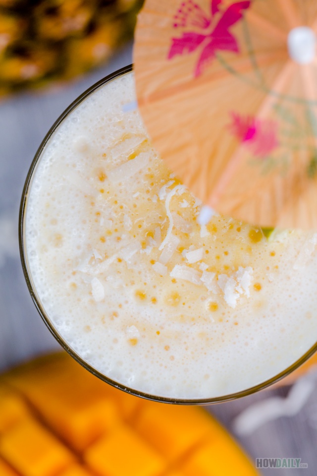 Mango pineapple coconut smoothie with yogurt