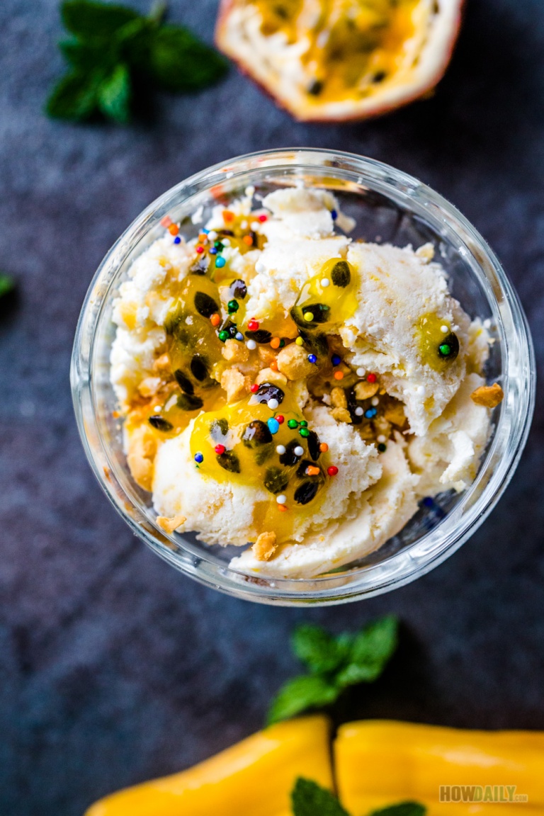 Easy Nochurn Jackfruit Ice Cream Recipe with Passion Fruit Syrup