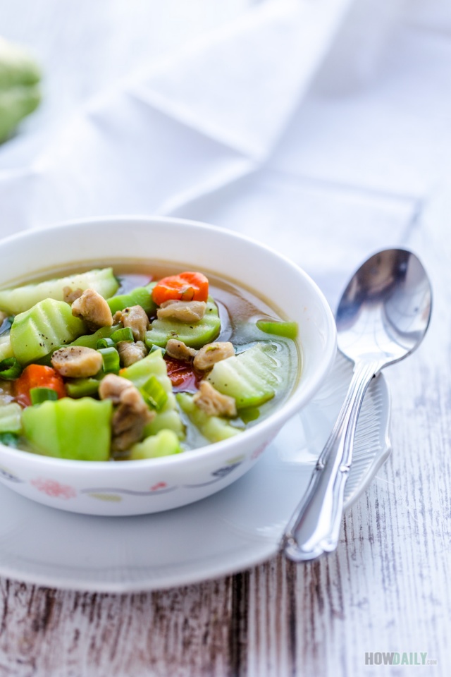 Chicken soup with chayote squash and carrot