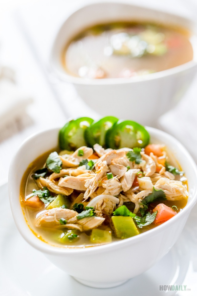 Chicken lime soup with avocado