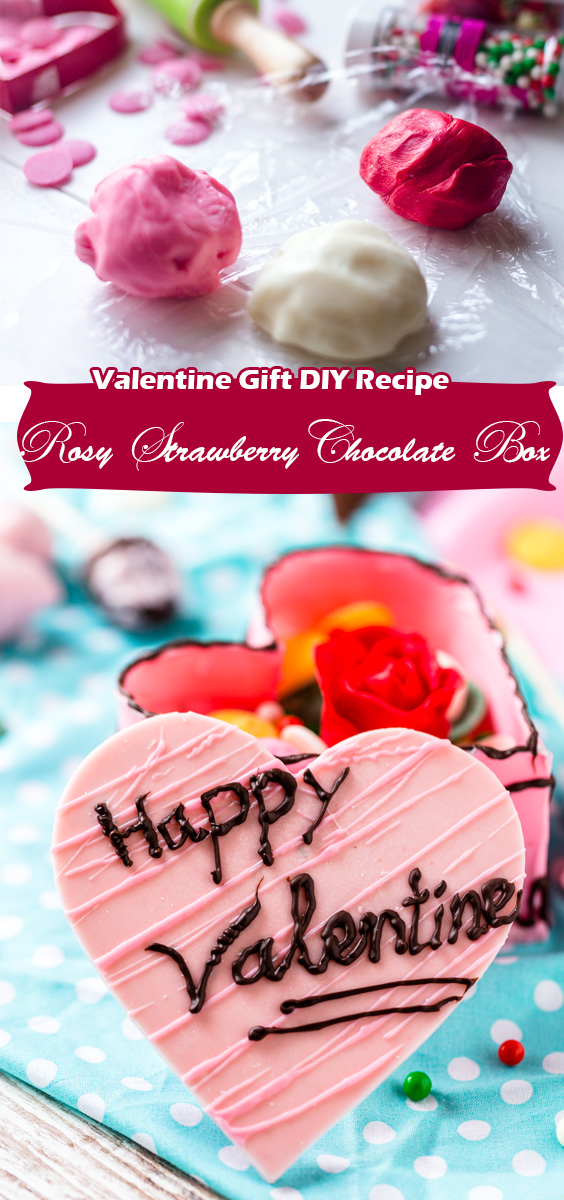 Valentine Gift DIY Recipe: Heart shaped chocolate box full of strawberry rose and candies