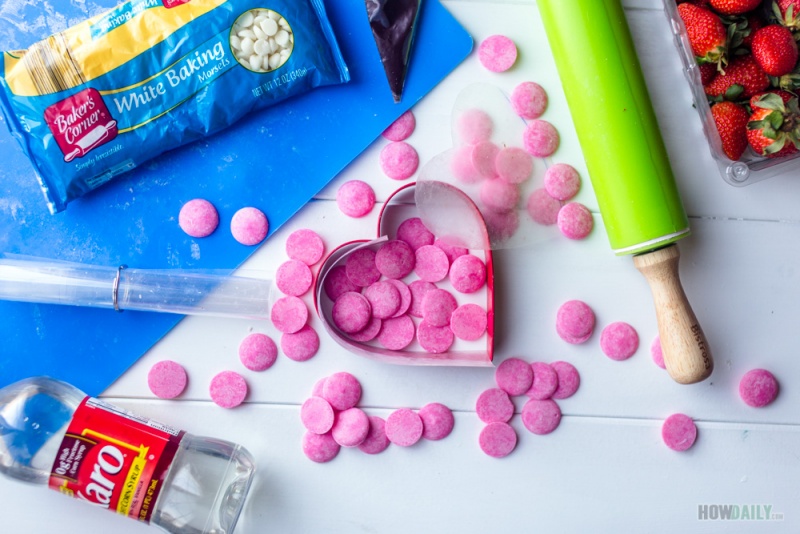 Ingredients for making heart shaped chocolate box