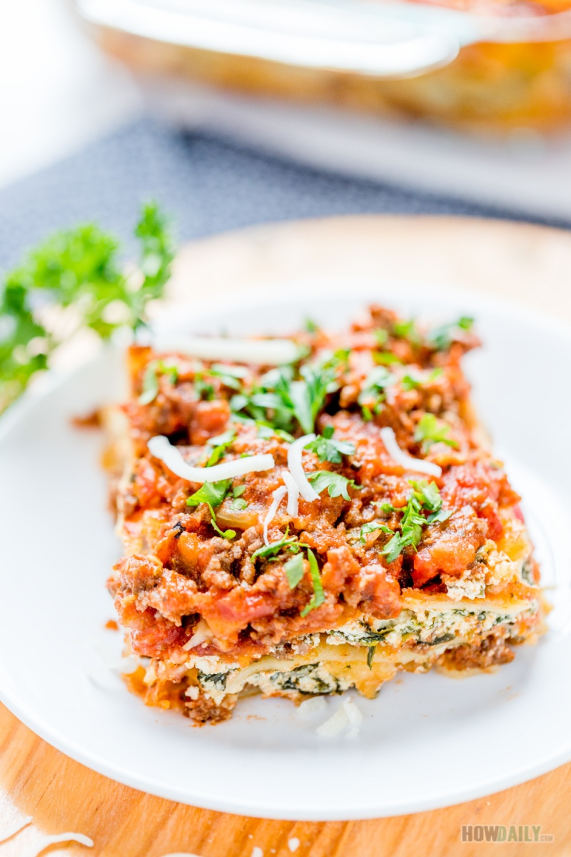Twi-baked Spinach - Ground Beef Layered Lasagna