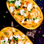 Buffalo chicken spaghetti squash with cheese