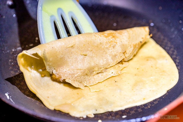 Making pumpkin crepes with a nonstick frying pan