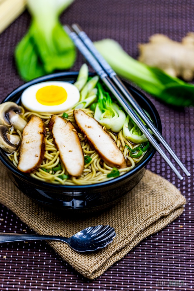 Japanese chicken ramen with bok choy