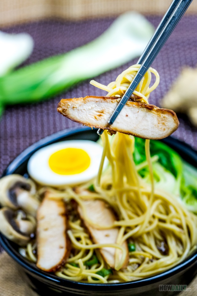 Roasted chicken breast and ramen