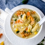Chicken corn soup with pasta