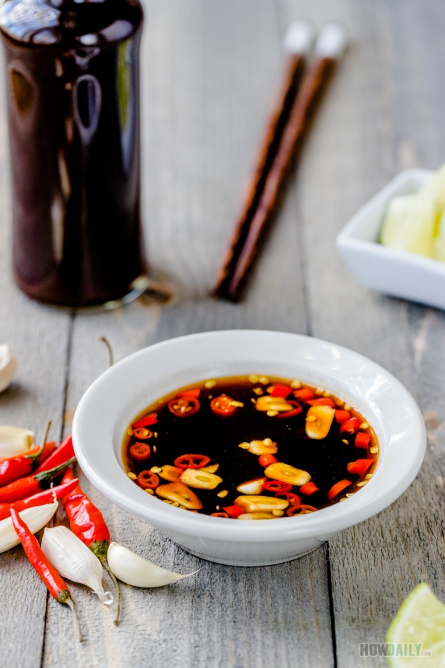 Vegan fish sauce with garlic and chili