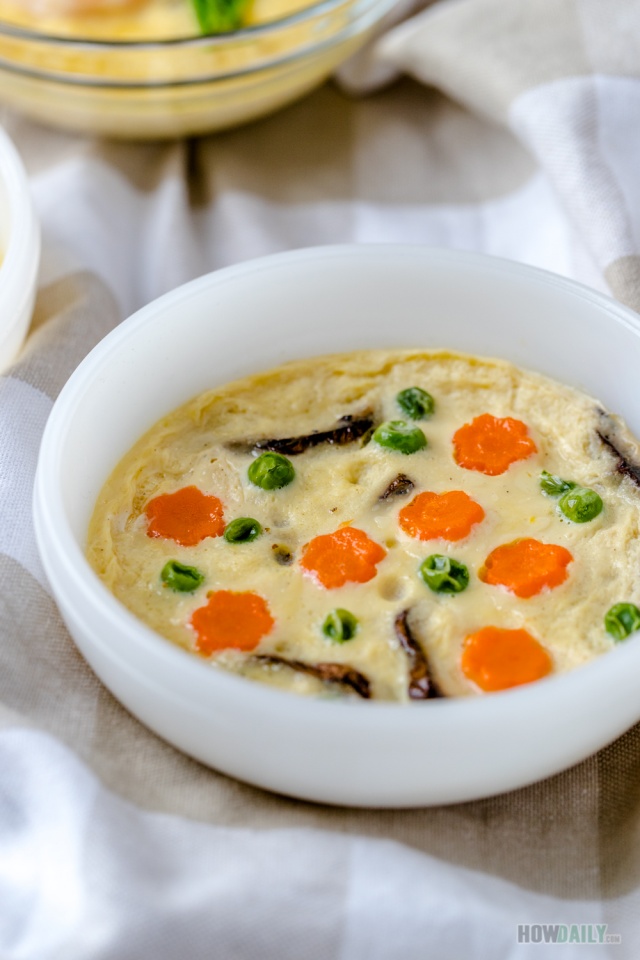 Japanese chawanmushi with carrot and greenbean