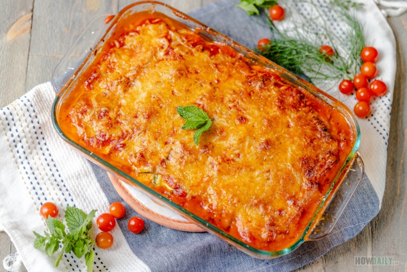 oven-baked zucchini lasagna with Italian sausage