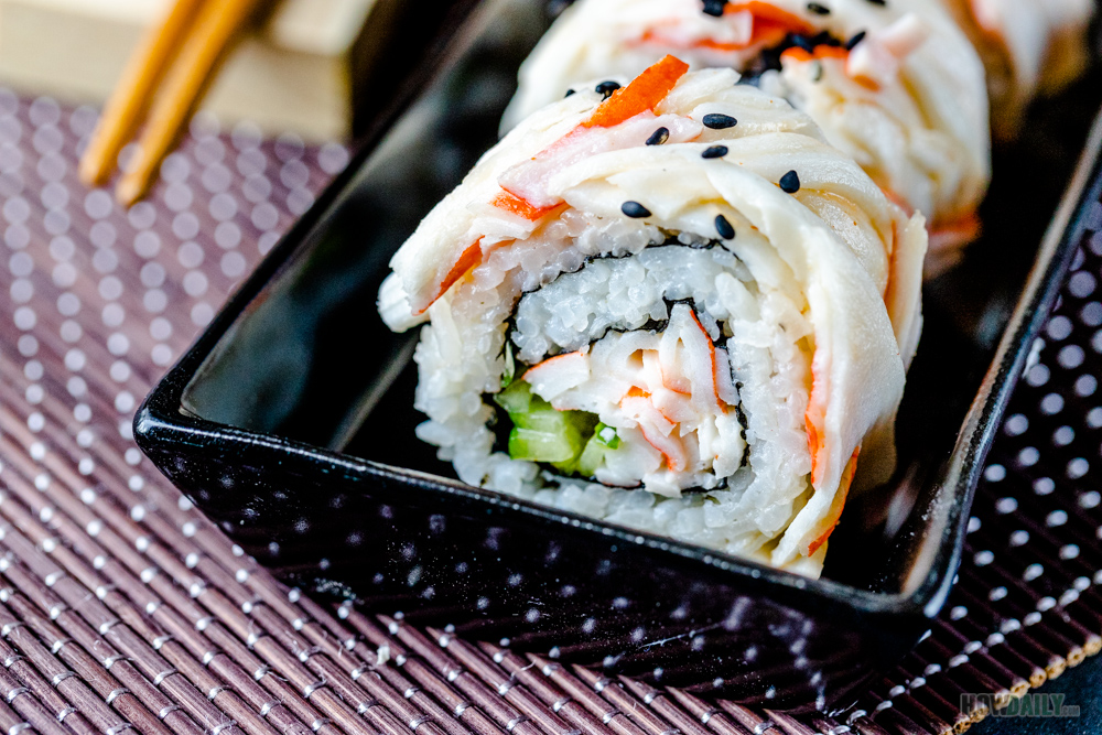Snow Sushi Roll Recipe with Imitation Crab Cucumber