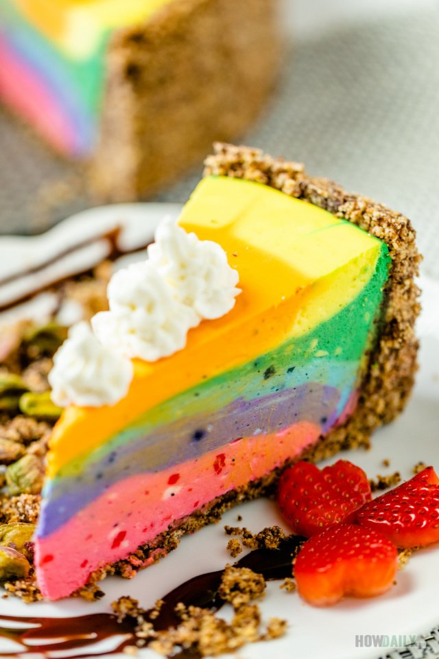 Colorful Rainbow Cheesecake