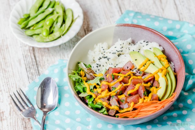 Ahi Tuna Poke Bowl with Ginger Salad dressing