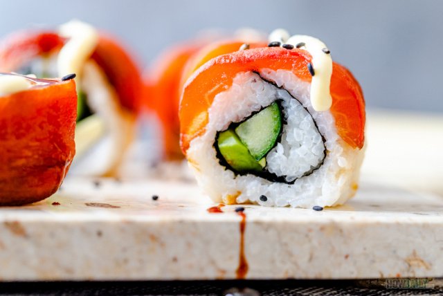 Vegan Tuna Sushi Roll Close Up